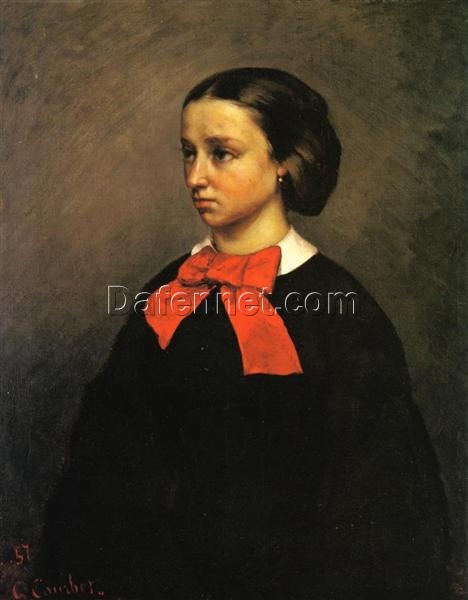 Exquisite 1857 Gustave Courbet ‘Portrait of Mlle. Jacquet’ Realist Oil on Canvas Portrait – 90×65 cm, Inspired by Private Collection Masterpiece, Ideal for Art Connoisseurs