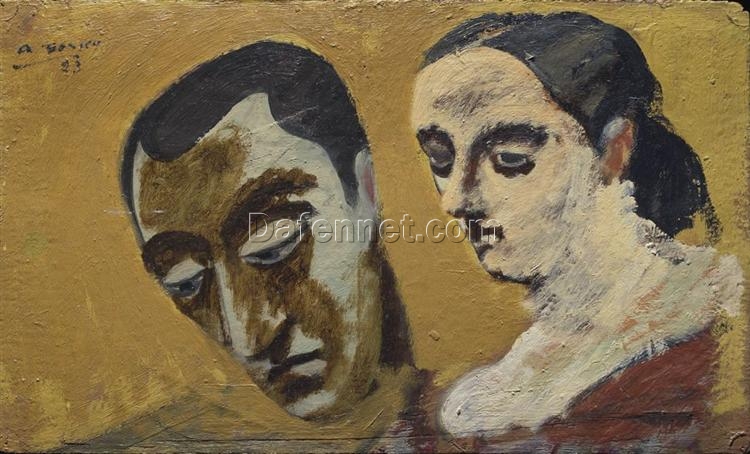 Unique Oil on Cardboard Interpretation of Arshile Gorky’s c.1933 – c.1934 ‘Portrait of Myself and My Imaginary Wife’ in Post-Impressionist Style for Private Art Collections and Interior Design