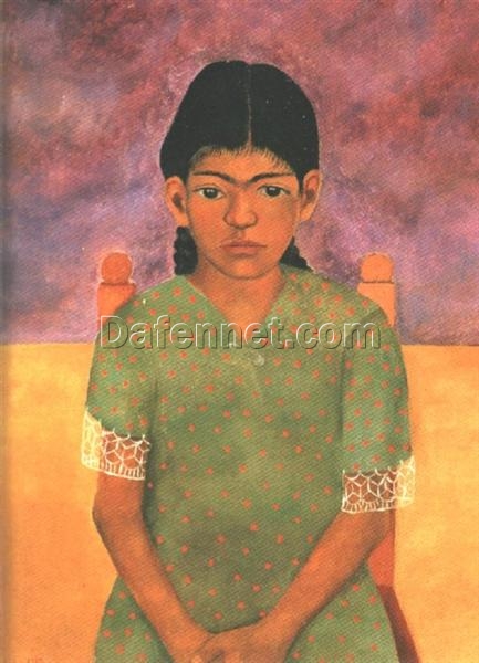 Custom Oil Painting Inspired by Frida Kahlo’s Portrait of Virginia (Little Girl) – Hand-Painted Naïve Art Reproduction from DaFen Village Studio | Mexican Fine Art for Home, Office, and Gallery Décor