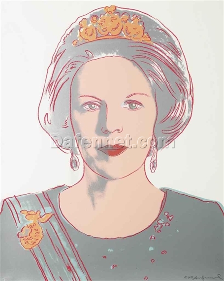 Authentic – looking ‘Andy Warhol Inspired’ Oil Portrait of Queen Beatrix of the Netherlands from the Reigning Queens Collection, Hand – crafted in Dafen Village for Pop Art and Royal Collectors