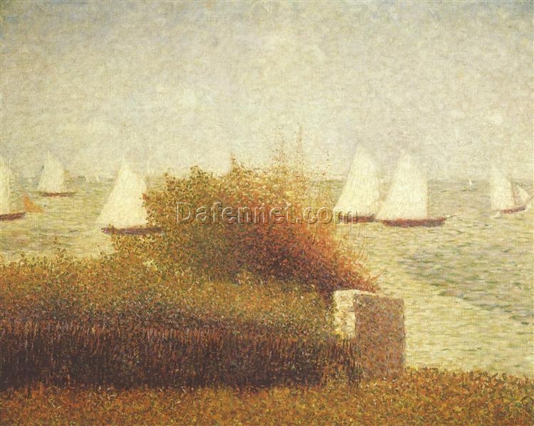 High-Resolution Print Inspired by Georges Seurat’s ‘Race in Grandcamp’ (La Rade de Grandcamp) – An Affordable Way to Adorn Your Space with Neo-Impressionist and Pointillist Landscape Art from Dafen Village