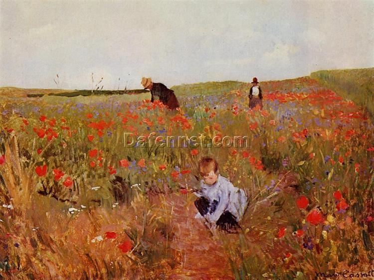 Unique Hand-painted Impressionist Genre Painting Inspired by Mary Cassatt’s ‘Red poppies’ – Oil from Dafen Village Artisans