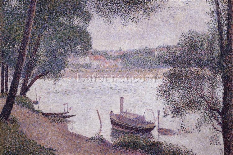 Custom-Made Oil on Canvas Painting Inspired by Georges Seurat’s ‘River Landscape with a Boat’ (Paysage avec bateau) – Unique Creations Tailored to Your Taste by Dafen Village Studios