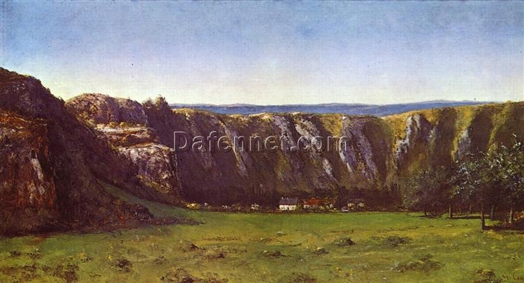 Stunning 1855 Gustave Courbet ‘Rocky Landscape near Flagey’ (La roche de dix heures bei Ornans) Realist Oil on Canvas Landscape – 85.5×160 cm, Inspired by Musée d’Orsay Masterpiece