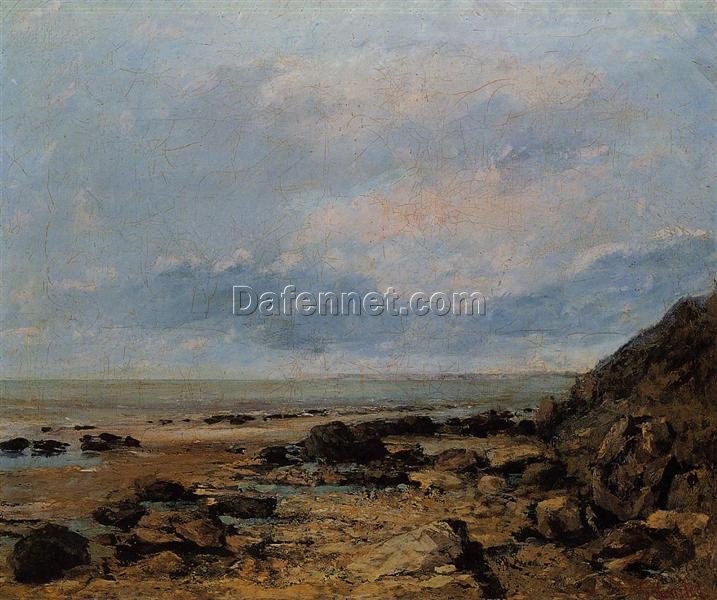 Gustave Courbet’s Timeless c.1865 ‘Rocky Seashore’ – Realist Landscape Oil Painting on Canvas, A Tribute to Musée d’Art et d’Histoire’s Collection, Great for Interior Decoration