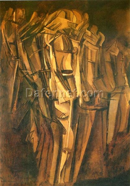 High – Quality Replica of Marcel Duchamp’s 1911 ‘Sad young man in a train’ – Cubist & Futurist Figurative Oil Painting on Cardboard by Dafen Village Studio