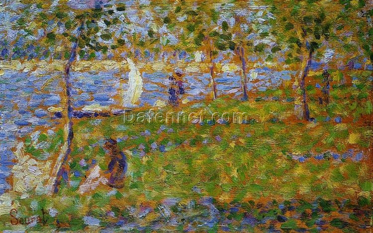 Exquisitely Hand-Painted Oil on Wood Replica of Georges Seurat’s ‘Sailboat’ – A Mesmerizing Neo-Impressionist and Pointillist Landscape by Dafen Village Artists for Art Aficionados and Maritime Enthusiasts