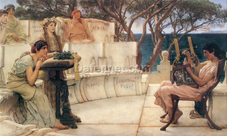 Exquisitely Hand-Painted Oil on Canvas Inspired by Sir Lawrence Alma-Tadema’s ‘Sappho and Alcaeus’ (1881) – A Poetic and Dramatic Romantic History Replica by Dafen Village Artists for Art Aficionados and Ancient Greek Culture Enthusiasts