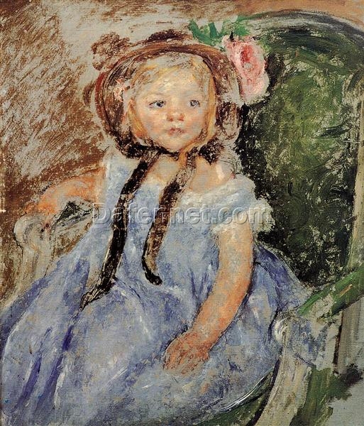 Charming Mary Cassatt Portrait Replica: ‘Sara in Dark Bonnet with Right Hand on Arm of Chair’ – Capturing the Essence of Impressionism