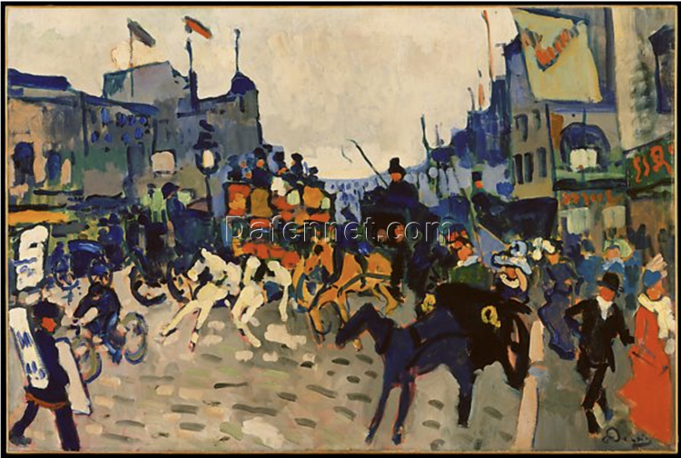 Vibrant Fauvist ‘Regent Street, London’ Oil Painting on Canvas Inspired by Andre Derain – Ideal for Cityscape Art Enthusiasts