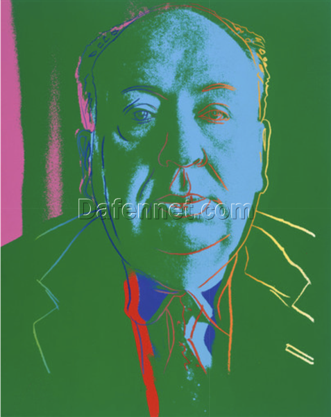 Unique Handmade Oil Painting Inspired by Andy Warhol’s 1983 Pop Art ‘Alfred Hitchcock’ Portrait – Ideal for Film Buffs and Art Aficionados from Dafen Village Studio