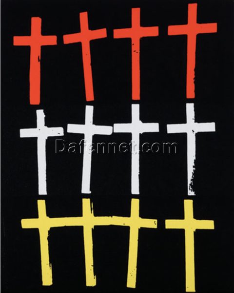 Limited Edition Andy Warhol – Style ‘Crosses’ 1981 – 1982 Pop Art Figurative Artwork on Linen, Hand – Finished with Acrylic and Silkscreen