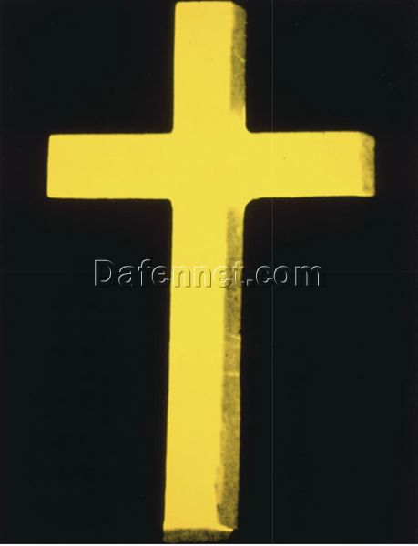 Authentic Andy Warhol Inspired ‘Cross’ 1981 – 1982 Pop Art Religious Painting on Linen – A Timeless Blend of Faith and Artistry