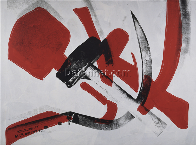 Exquisite Handmade Oil Painting Replica of Andy Warhol’s ‘Hammer and Sickle’ (1976) – Pop Art Figurative Masterpiece from Dafen Village Studio