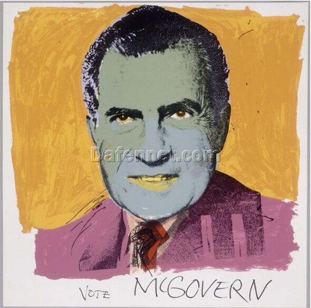 Authentic-looking Pop Art Portrait Oil Painting – Inspired by Andy Warhol’s ‘Vote McGovern’ (1972), Handcrafted in Dafen Village