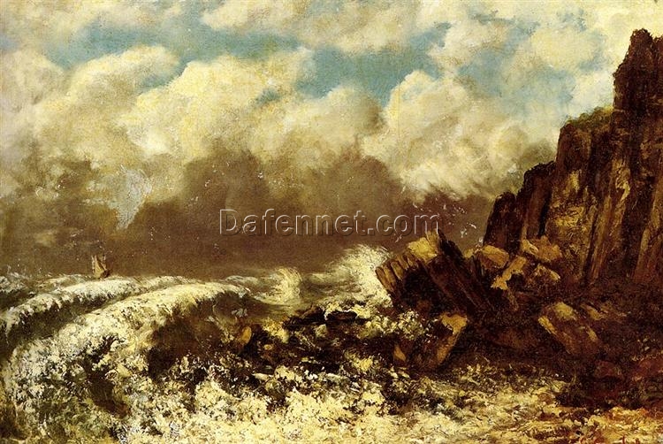 Authentically Rendered 1869 ‘Seascape at Etretat’ by Gustave Courbet – Realist Oil Canvas Marina from Private Collection, Ideal for Art Connoisseurs