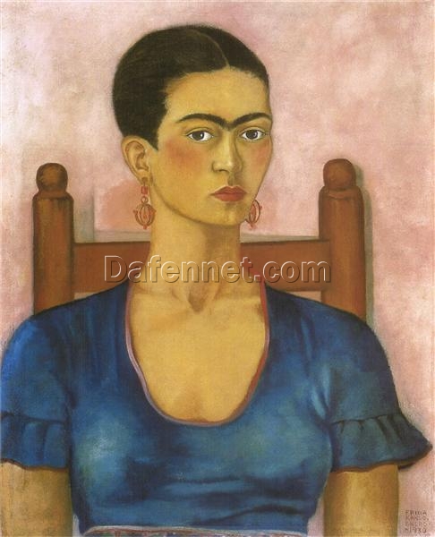 Custom Oil Painting Inspired by Frida Kahlo’s Self-Portrait (Autorretrato, 1930) – Hand-Painted Naïve Art Reproduction from DaFen Village Studio | Mexican Fine Art for Home, Office, and Gallery Décor