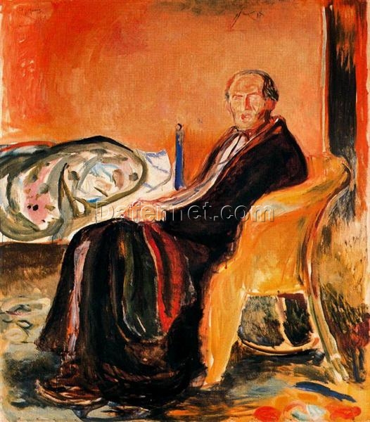 Edvard Munch’s ‘Self-Portrait after Spanish Influenza’ Expressionist Style Hand-painted Oil Canvas – Ideal for Creating a Contemplative and Emotionally Charged Atmosphere in Your Space