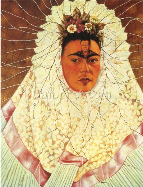 Inspired by Frida Kahlo – Self-Portrait as a Tehuana | Hand-Painted Oil Painting | Mexican Folk Art | DaFen Village Studio