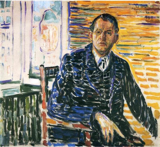 Edvard Munch’s ‘Self-Portrait at Professor Jacobson’s Hospital’ Expressionist Style Hand-painted Oil Canvas – Ideal for Creating a Thoughtful and Emotional Atmosphere in Your Space