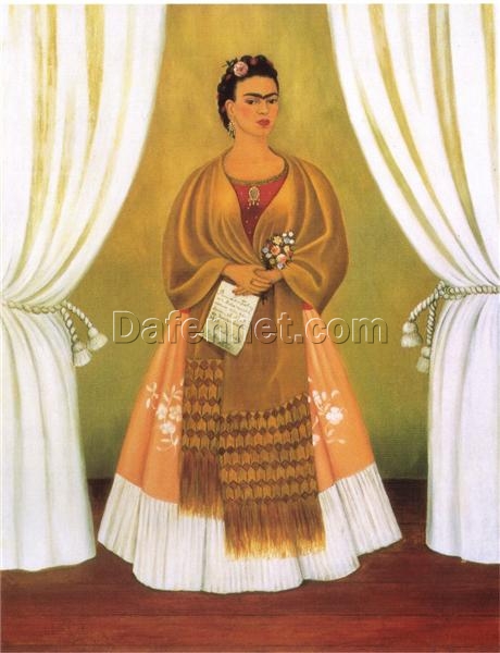 Custom Oil Painting Inspired by Frida Kahlo’s Self-Portrait Dedicated to Leon Trotsky – Hand-Painted Naïve Art Reproduction from DaFen Village Studio | Mexican Fine Art for Home, Office, and Gallery Décor