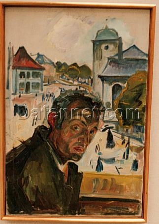 High-quality ‘Self-Portrait in Bergen’ Expressionist Inspired Oil Painting by Edvard Munch – Direct from Dafen Village Studios for Art Aficionados