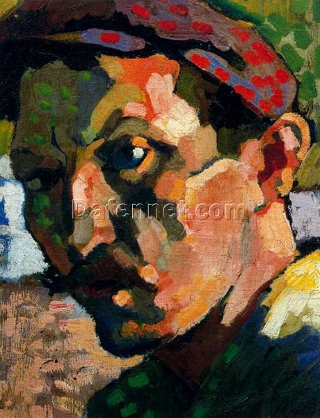 Intimate Fauvist and Neo-Impressionist ‘Self Portrait with a Cap’ Oil Painting on Canvas Inspired by Andre Derain – 33 x 25.5 cm Artistic Replica