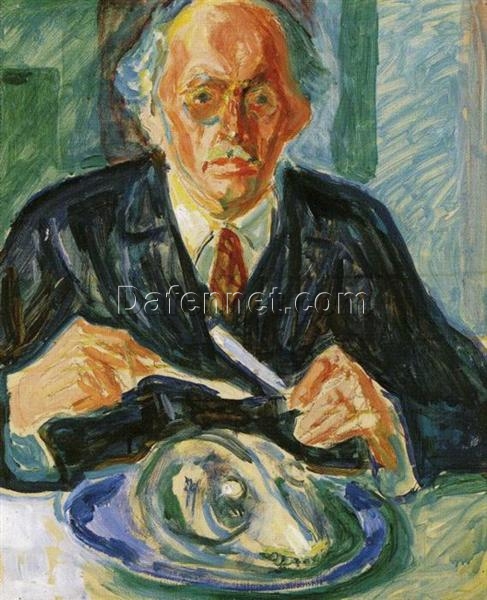 Edvard Munch’s ‘Self-Portrait with Cod’s Head’ Expressionist Style Hand-painted Oil Canvas – Ideal for Creating a Quirky and Thought-provoking Atmosphere in Your Space