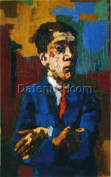 Exquisite Hand-Painted Oil Reproduction of Oskar Kokoschka’s ‘Self Portrait with Crossed Arms’ – Dafen Village’s Homage to Expressionist Self-Expression