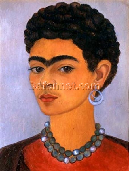 Custom Oil Painting Inspired by Frida Kahlo’s Self-Portrait with Curly Hair – Hand-Painted Naïve Art Reproduction from DaFen Village Studio | Mexican Fine Art for Home, Office, and Gallery Décor