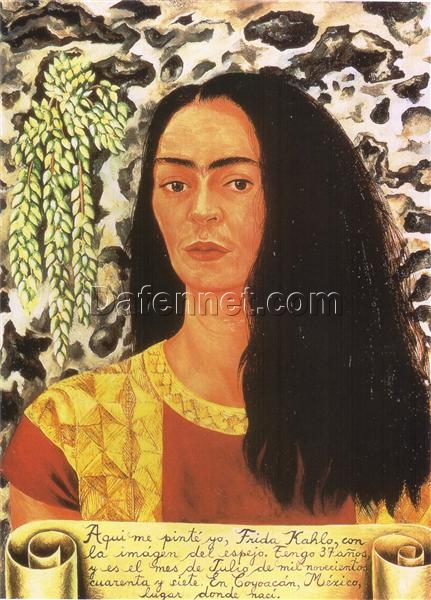 Inspired by Frida Kahlo – Self-Portrait with Loose Hair | Hand-Painted Oil Painting | Mexican Naïve Art | DaFen Village Studio