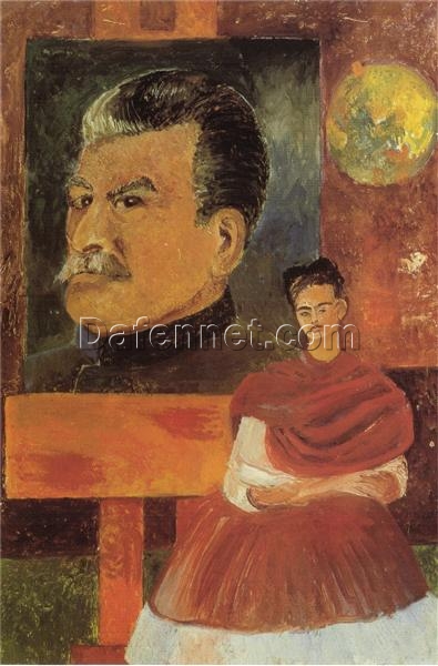 Inspired by Frida Kahlo – Self-Portrait with Stalin | Hand-Painted Oil Painting | Mexican Naïve Art | DaFen Village Studio