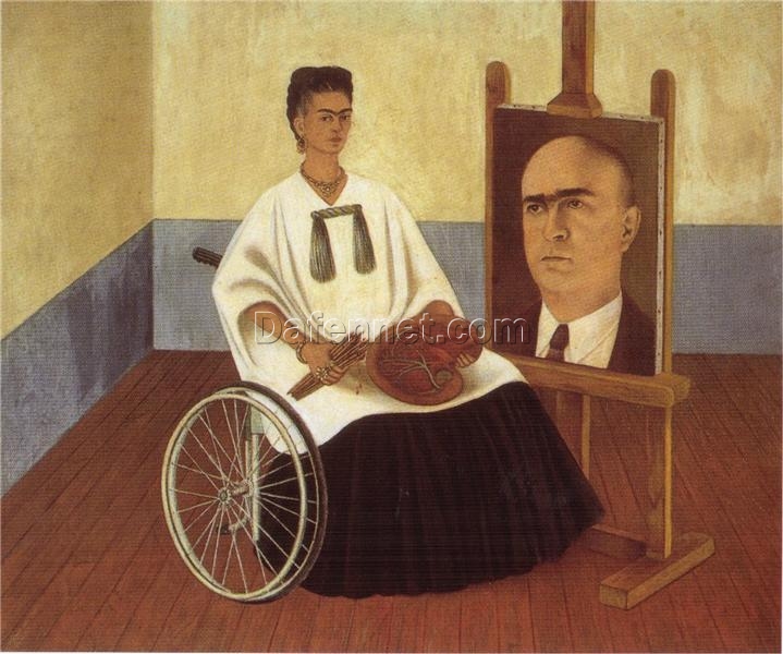 Inspired by Frida Kahlo – Self-Portrait with the Portrait of Doctor Farill | Hand-Painted Oil Painting | Mexican Naïve Art | DaFen Village Studio