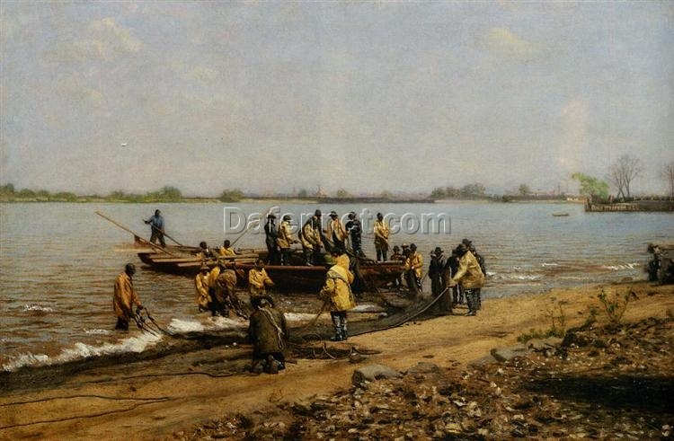 Dafen Village Inspired Reproduction of Thomas Eakins’ “Shad Fishing at Gloucester on the Delaware River” (1881) – High-Quality Realist Genre Oil Painting for Sale, Great for Art Collections and Interior Designers Seeking Lively Scenes