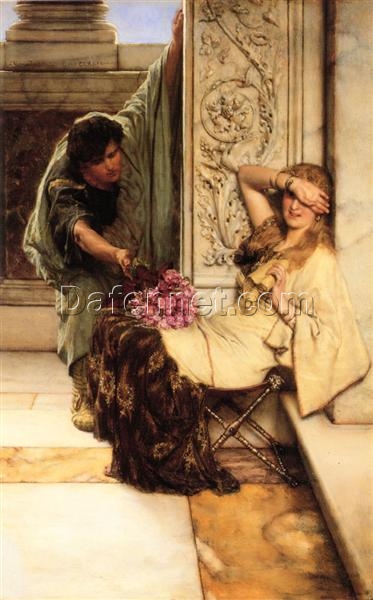 Charming Hand-Painted Oil Painting Inspired by Alma-Tadema’s “Shy” – A Dafen Village Original