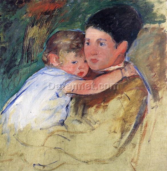 Exquisite Impressionist Sketch – ‘Sketch of Anne and Her Nurse’ by Mary Cassatt (c.1897), Oil on Canvas