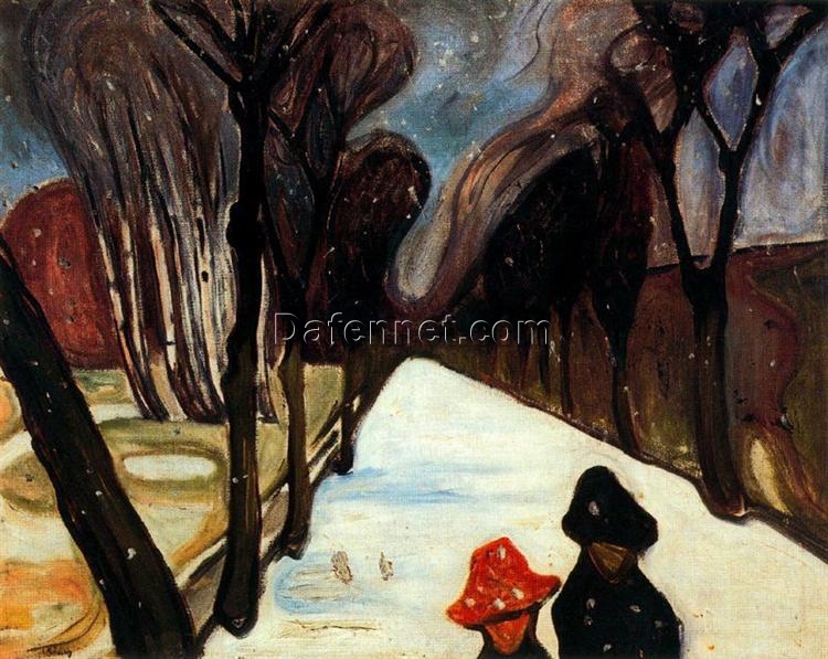 Custom Oil Painting Inspired by Edvard Munch’s Snow Falling in the Lane – Hand-Painted Expressionist Winter Scene Reproduction from DaFen Village Studio | Fine Art for Home and Office Décor