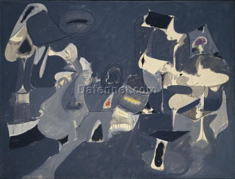 Unique Interpretation of Arshile Gorky’s 1947 ‘Soft Night’ in Abstract Expressionist Genre with Crayon, Oil, and Ink on Canvas for Private Collections and Design Projects