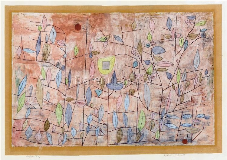 Unique Reproduction of Paul Klee’s ‘Sparse foliage’ (Spärlich Belaubt) – Expressionist Flower Painting Inspired Mixed Media on Paper, Hand-crafted in Dafen Village