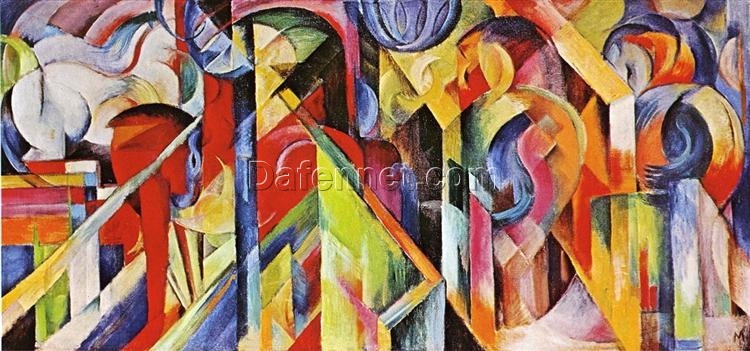 Cubist and Futurist ‘Stables’ Inspired Oil Painting Replica by Franz Marc – Hand-painted in Dafen Village for Dynamic Animal Art Lovers