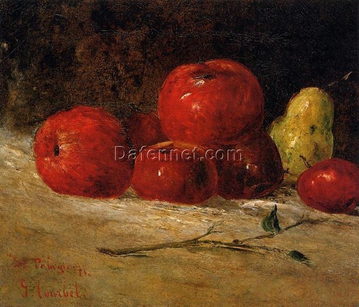 Exquisitely Hand-Painted Oil on Canvas Replica of Gustave Courbet’s ‘Still Life Apples and Pears’ (1871) by Dafen Village Artisans – A Captivating Realist Still Life for Art Lovers and Decor Enthusiasts