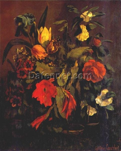 Gustave Courbet’s Timeless 1863 ‘Still Life of Flowers’ – Realist Flower Oil Painting on Canvas, A Tribute to Hermitage Museum’s Collection, Great for Interior Decoration