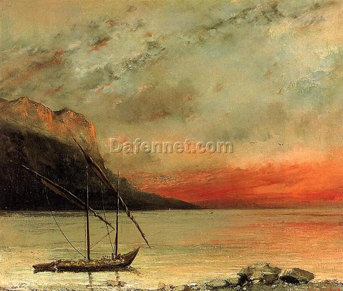 High-Resolution Print Inspired by Gustave Courbet’s ‘Sunset over Lake Leman’ (1874) – An Affordable Way to Adorn Your Space with Realist Landscape Art from Dafen Village