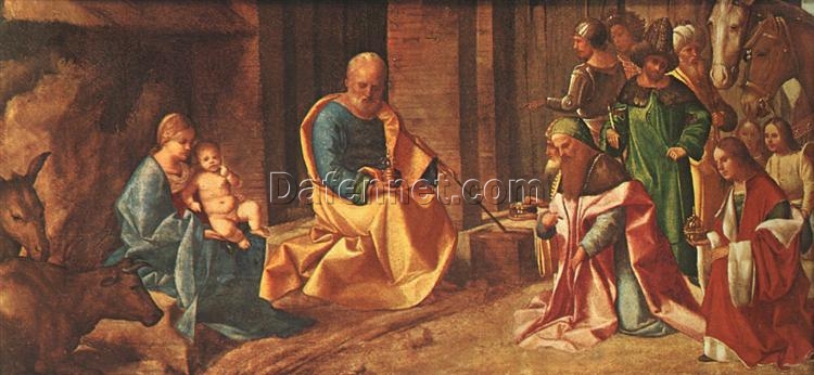 Exquisite Dafen Village Creation: ‘The Adoration of the Kings’ Inspired by Giorgione (1506) – High Renaissance Religious Oil on Wood