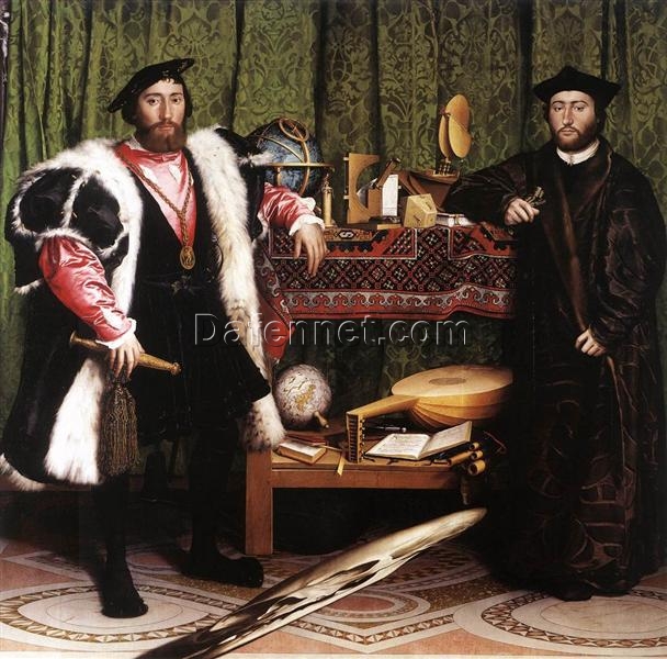 Magnificent ‘The Ambassadors’ Inspired Portrait Oil Painting – Hand – painted in Dafen Village Studio, Emulating Hans Holbein the Younger’s 1533 Northern Renaissance Style