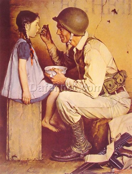 Hand – Painted Replica of Norman Rockwell’s “The American Way” Inspired by 1944 Original – Dafen Village Artistry