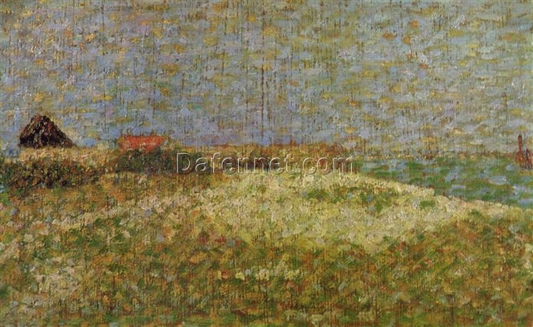 Exquisitely Hand-Painted Oil on Wood Replica of Georges Seurat’s ‘The away Samson in Grandcamp’ – A Delicate Neo-Impressionist and Pointillist Landscape by Dafen Village Artists for Art Lovers and Landscape Enthusiasts