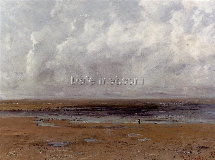 Gustave Courbet’s Timeless 1865 ‘The Beach at Trouville at Low Tide’ – Realist Landscape Oil Painting on Canvas, A Tribute to Private Collection’s Artwork, Great for Interior Decoration