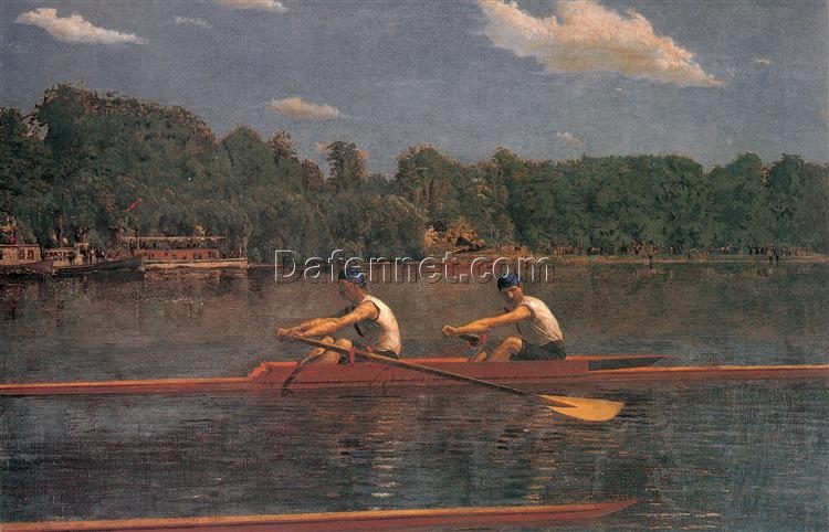 Dafen Village Inspired Reproduction of Thomas Eakins’ “The Biglin Brothers Racing” (1873) – High-Quality Realist Genre Oil Painting for Sale, Great for Art Collections and Interior Designers Seeking Energetic Scenes