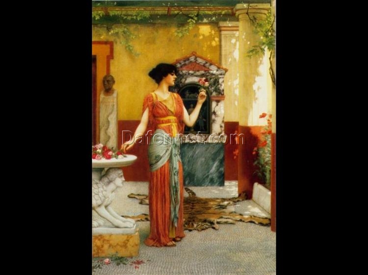 Custom – made Oil Painting of ‘The Bouquet’ in the Vein of John William Godward’s 1899 Neoclassical Style, Created in Dafen Village for Home Decorators Seeking an Artistic and Graceful Accent